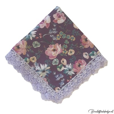 Zakdoek bloemen paars lila