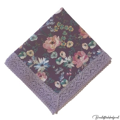 Zakdoek bloemen paars