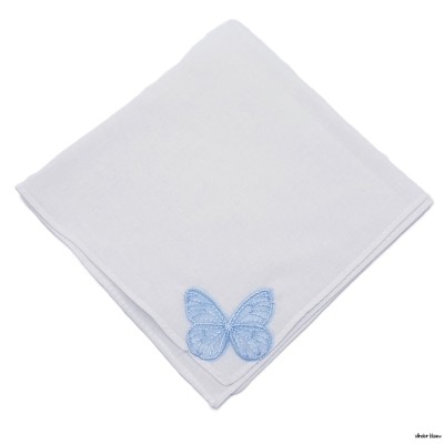 Dameszakdoek wit vlinder blauw