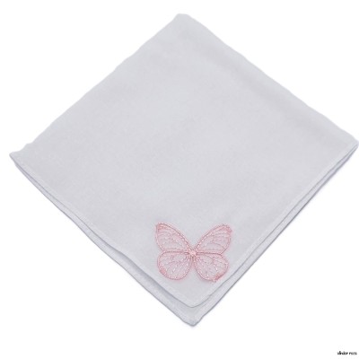 Dameszakdoek wit vlinder roze