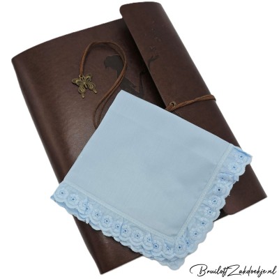 Dameszakdoek blauw kant BRODERIE Dameszakdoek blauw kant BRODERIE
