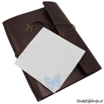 Dameszakdoek wit vlinder blauw Dameszakdoek wit vlinder blauw