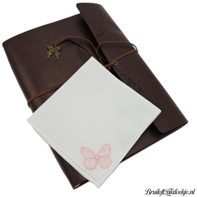Dameszakdoek wit vlinder roze Dameszakdoek wit vlinder roze